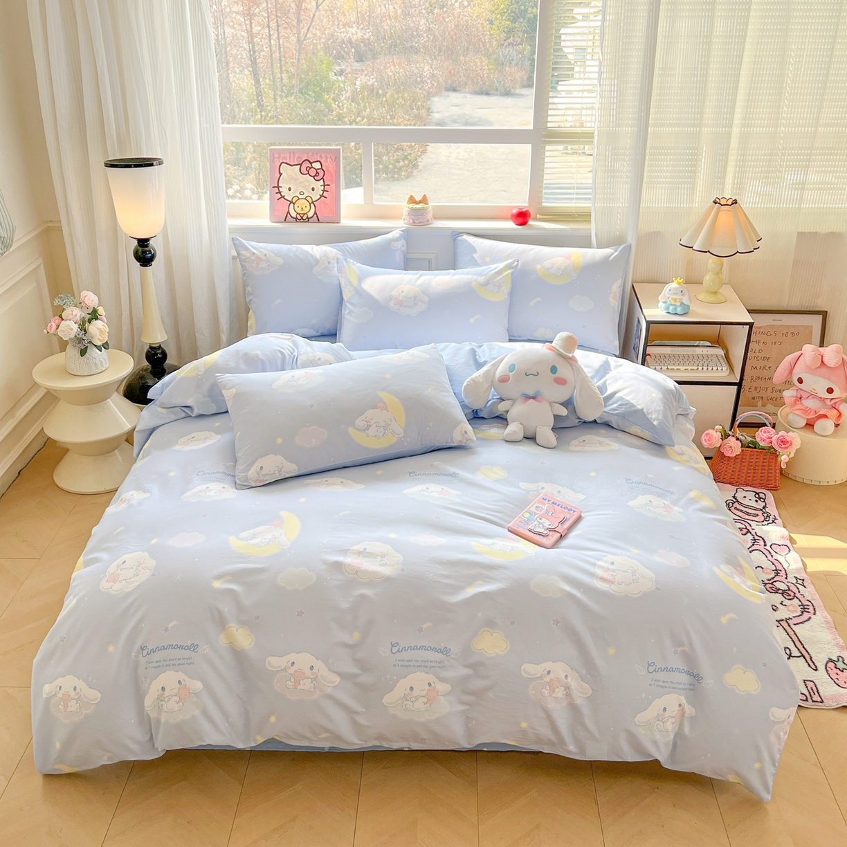 91家纺网 家纺一手货源 找家纺 博雅 2026新款三丽鸥全棉纯棉小版印花四件套 晚安玉桂狗