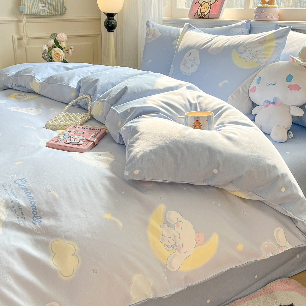 91家纺网 家纺一手货源 找家纺 博雅 2026新款三丽鸥全棉纯棉小版印花四件套 晚安玉桂狗