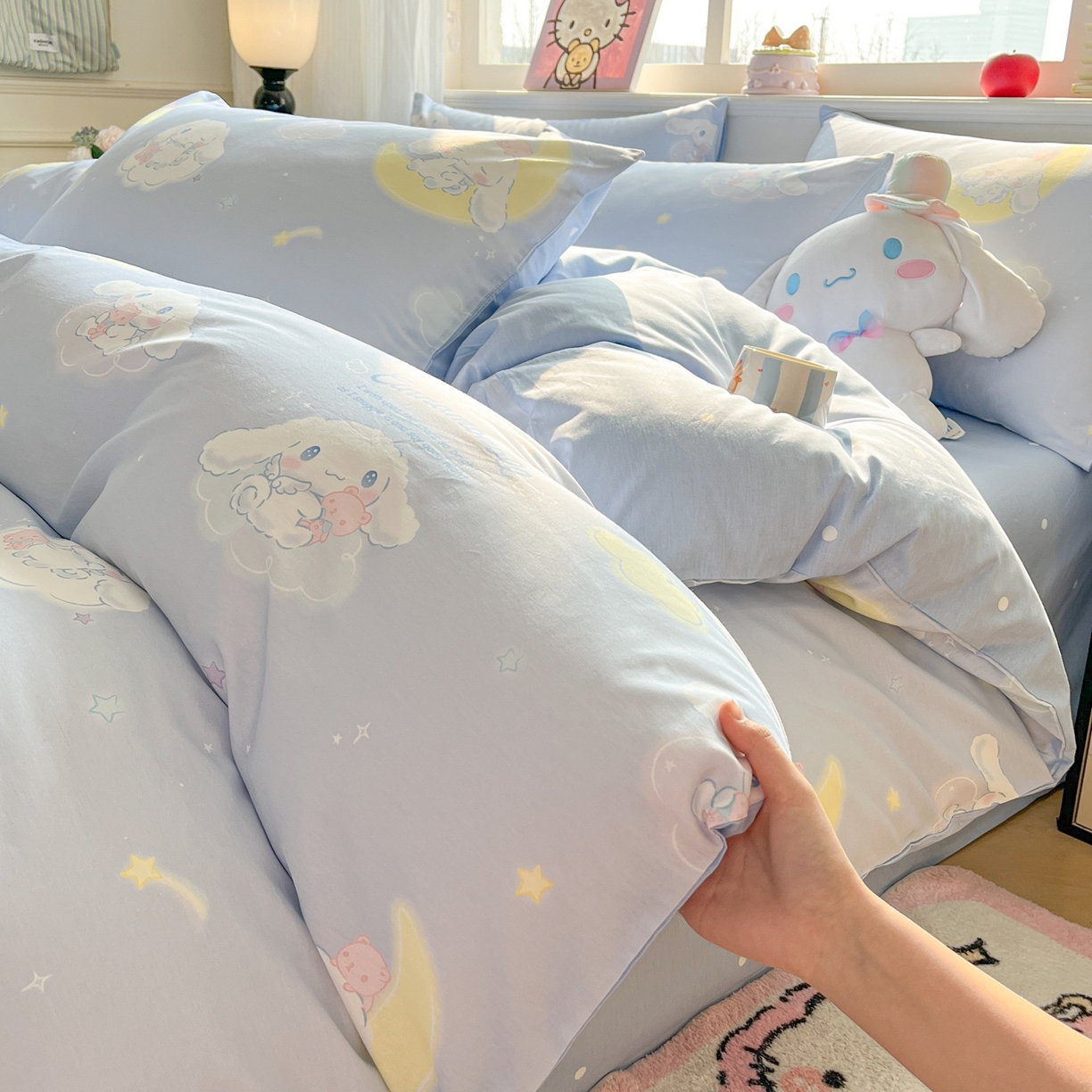 91家纺网 家纺一手货源 找家纺 博雅 2026新款三丽鸥全棉纯棉小版印花四件套 晚安玉桂狗