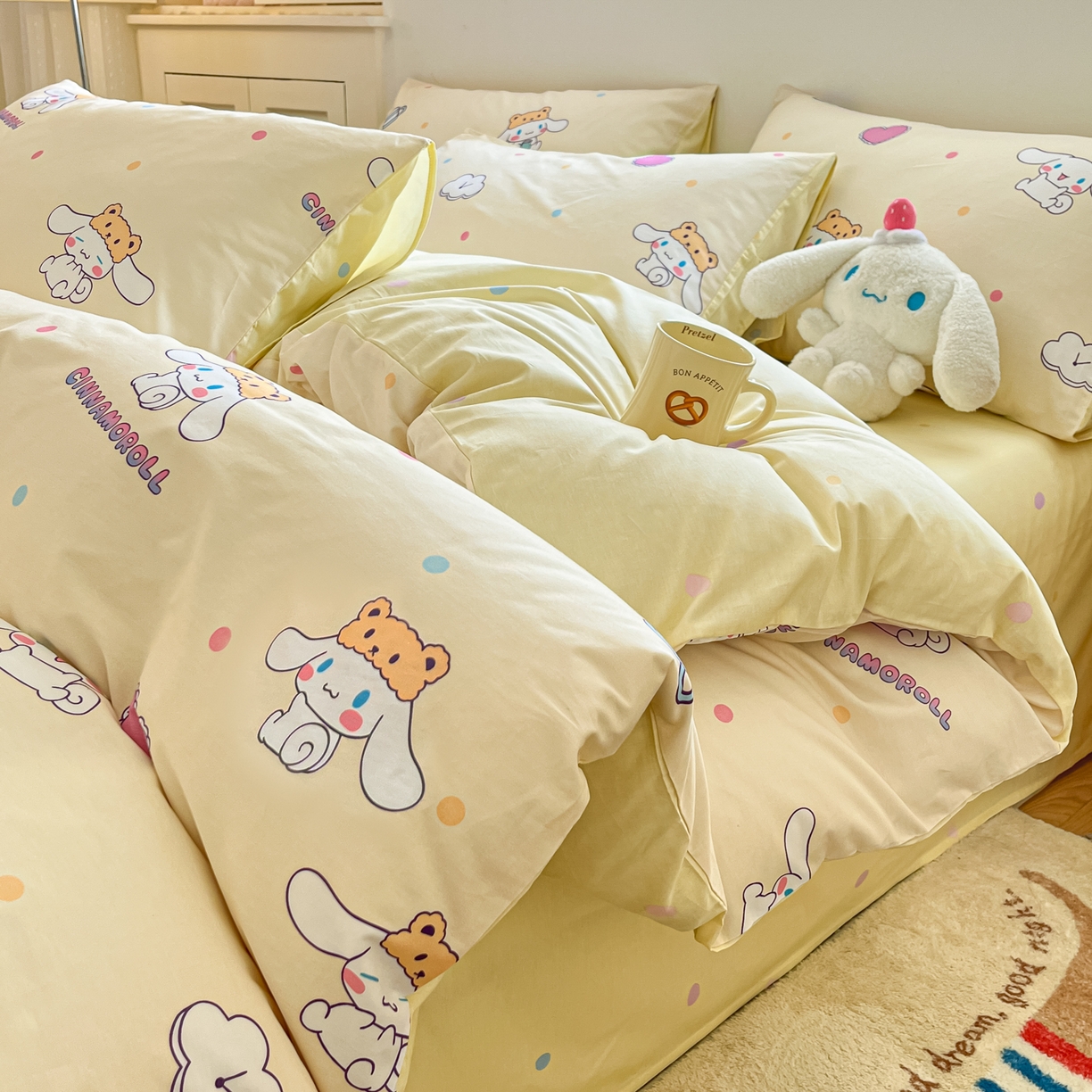 博雅 2026新款三丽鸥全棉纯棉小版印花四件套 小版-爱心点点玉桂狗