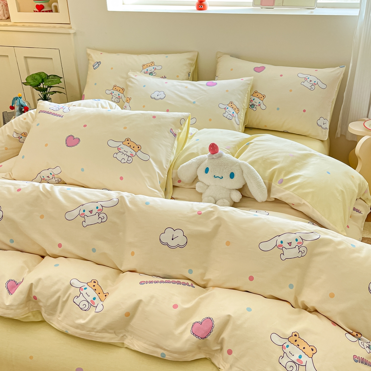 91家纺网 家纺一手货源 找家纺 博雅 2026新款三丽鸥全棉纯棉小版印花四件套 小版-爱心点点玉桂狗