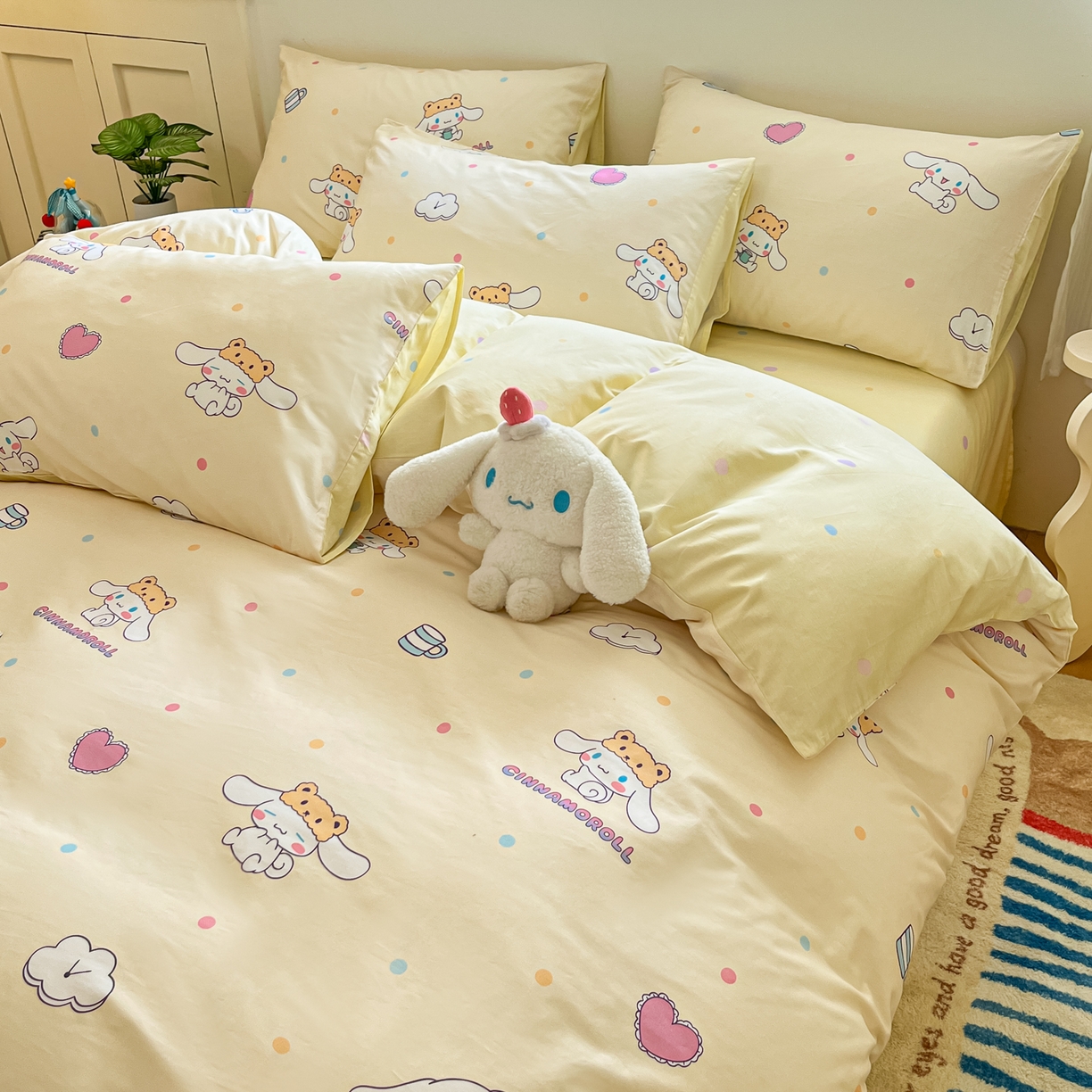 91家纺网 家纺一手货源 找家纺 博雅 2026新款三丽鸥全棉纯棉小版印花四件套 小版-爱心点点玉桂狗