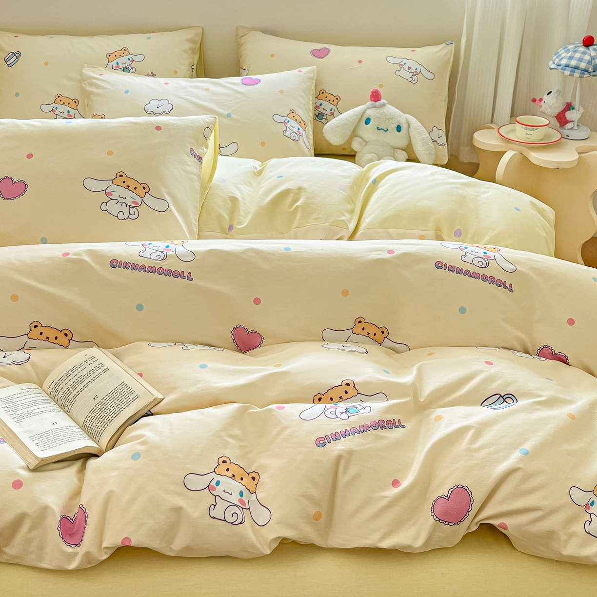 91家纺网 家纺一手货源 找家纺 博雅 2026新款三丽鸥全棉纯棉小版印花四件套 小版-爱心点点玉桂狗