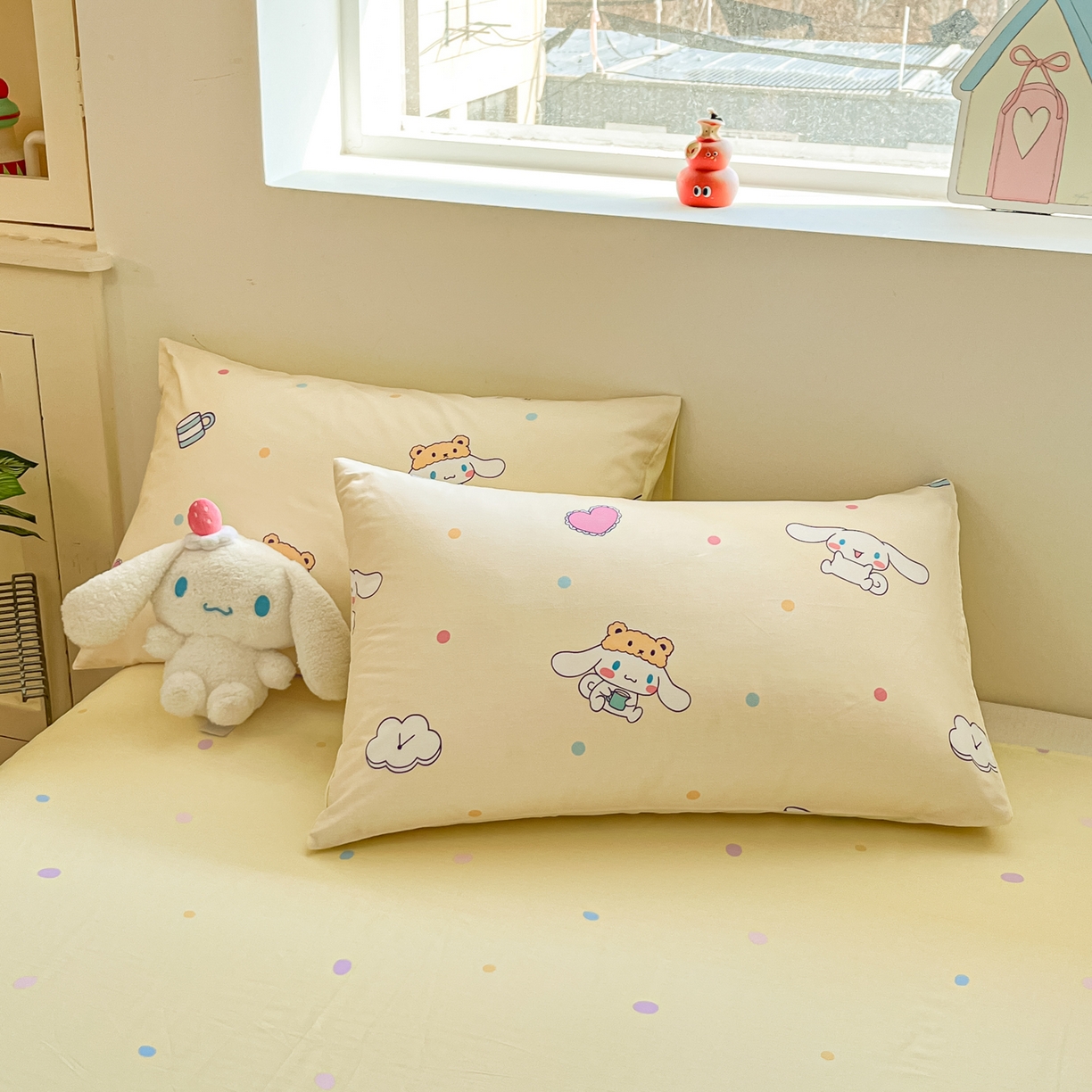 91家纺网 家纺一手货源 找家纺 博雅 2026新款三丽鸥全棉纯棉小版印花四件套 小版-爱心点点玉桂狗