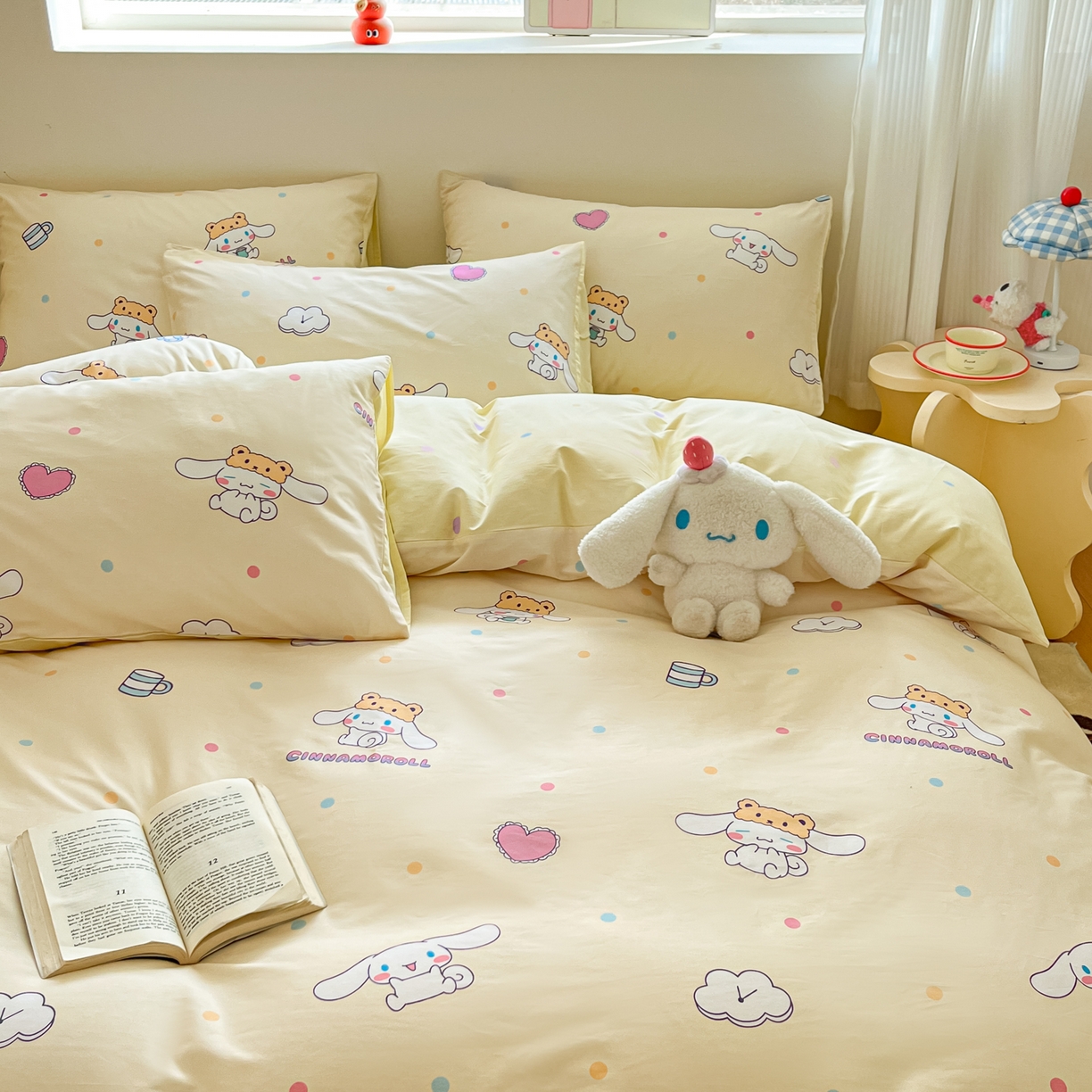 91家纺网 家纺一手货源 找家纺 博雅 2026新款三丽鸥全棉纯棉小版印花四件套 小版-爱心点点玉桂狗