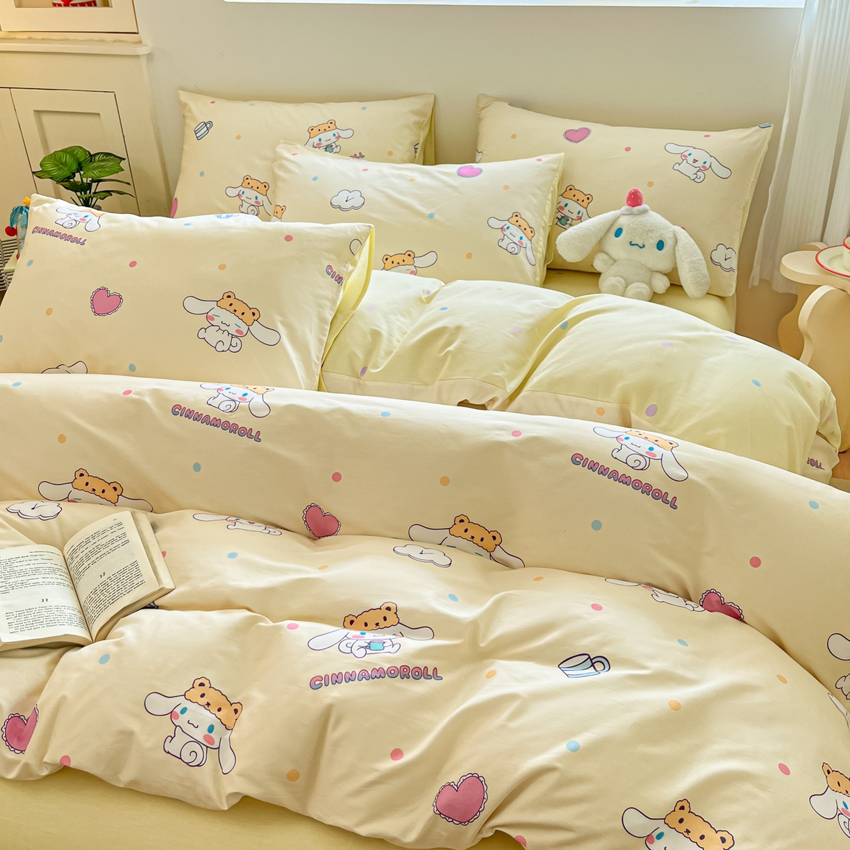 91家纺网 家纺一手货源 找家纺 博雅 2026新款三丽鸥全棉纯棉小版印花四件套 小版-爱心点点玉桂狗