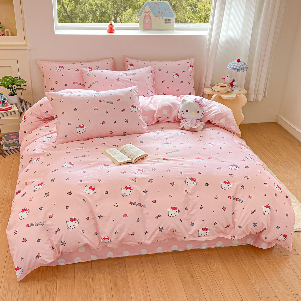 91家纺网 家纺一手货源 找家纺 博雅 2026新款三丽鸥全棉纯棉小版印花四件套 小版-彩色星星KT