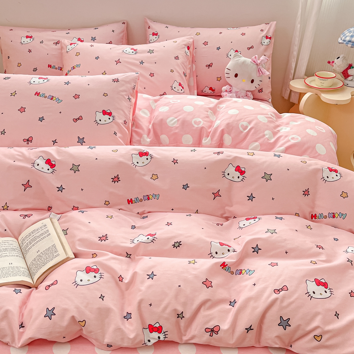 91家纺网 家纺一手货源 找家纺 博雅 2026新款三丽鸥全棉纯棉小版印花四件套 小版-彩色星星KT