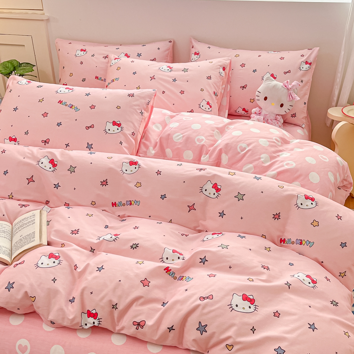 91家纺网 家纺一手货源 找家纺 博雅 2026新款三丽鸥全棉纯棉小版印花四件套 小版-彩色星星KT