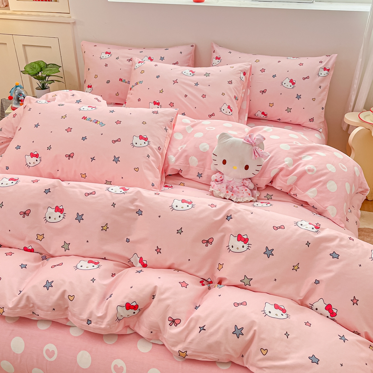 91家纺网 家纺一手货源 找家纺 博雅 2026新款三丽鸥全棉纯棉小版印花四件套 小版-彩色星星KT