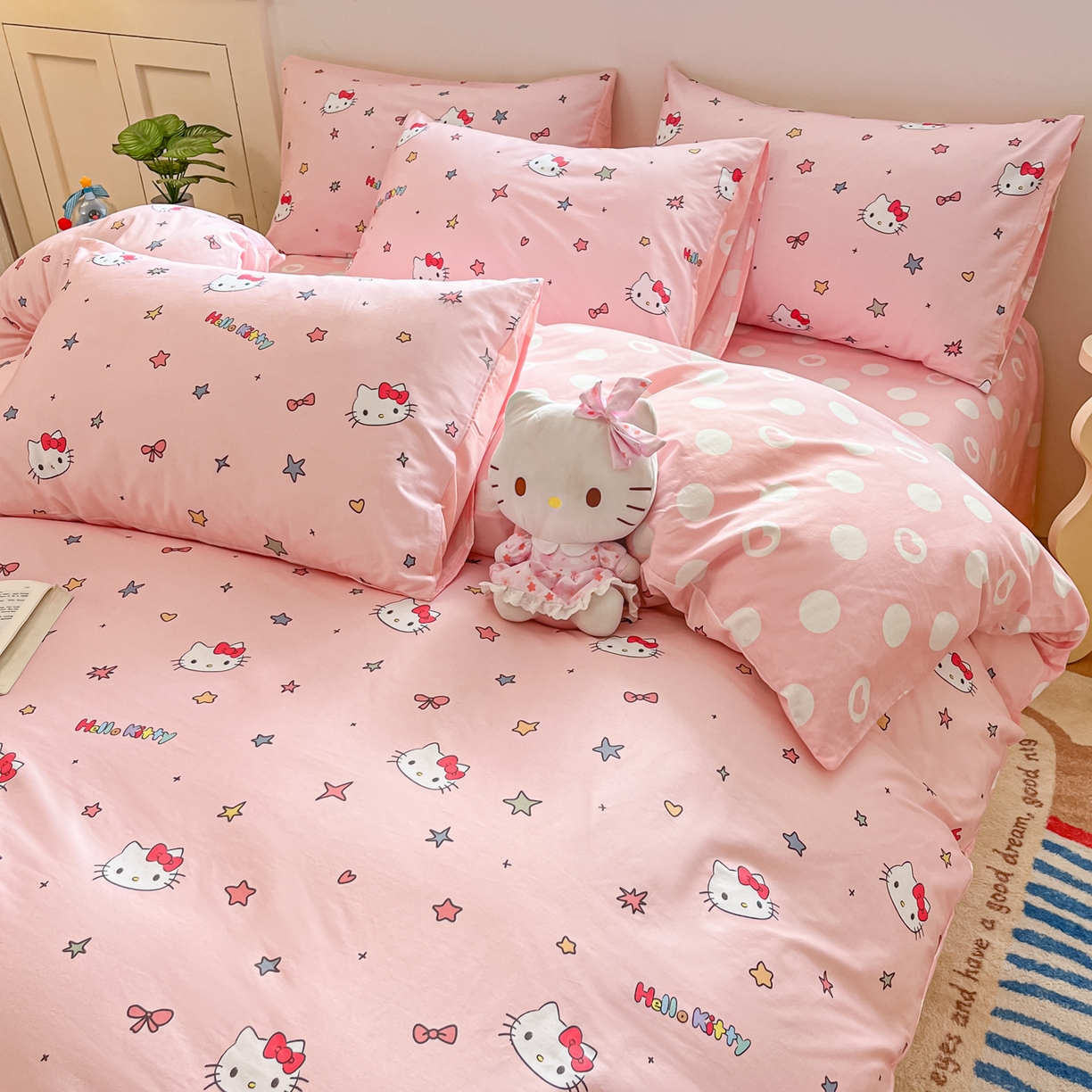 91家纺网 家纺一手货源 找家纺 博雅 2026新款三丽鸥全棉纯棉小版印花四件套 小版-彩色星星KT