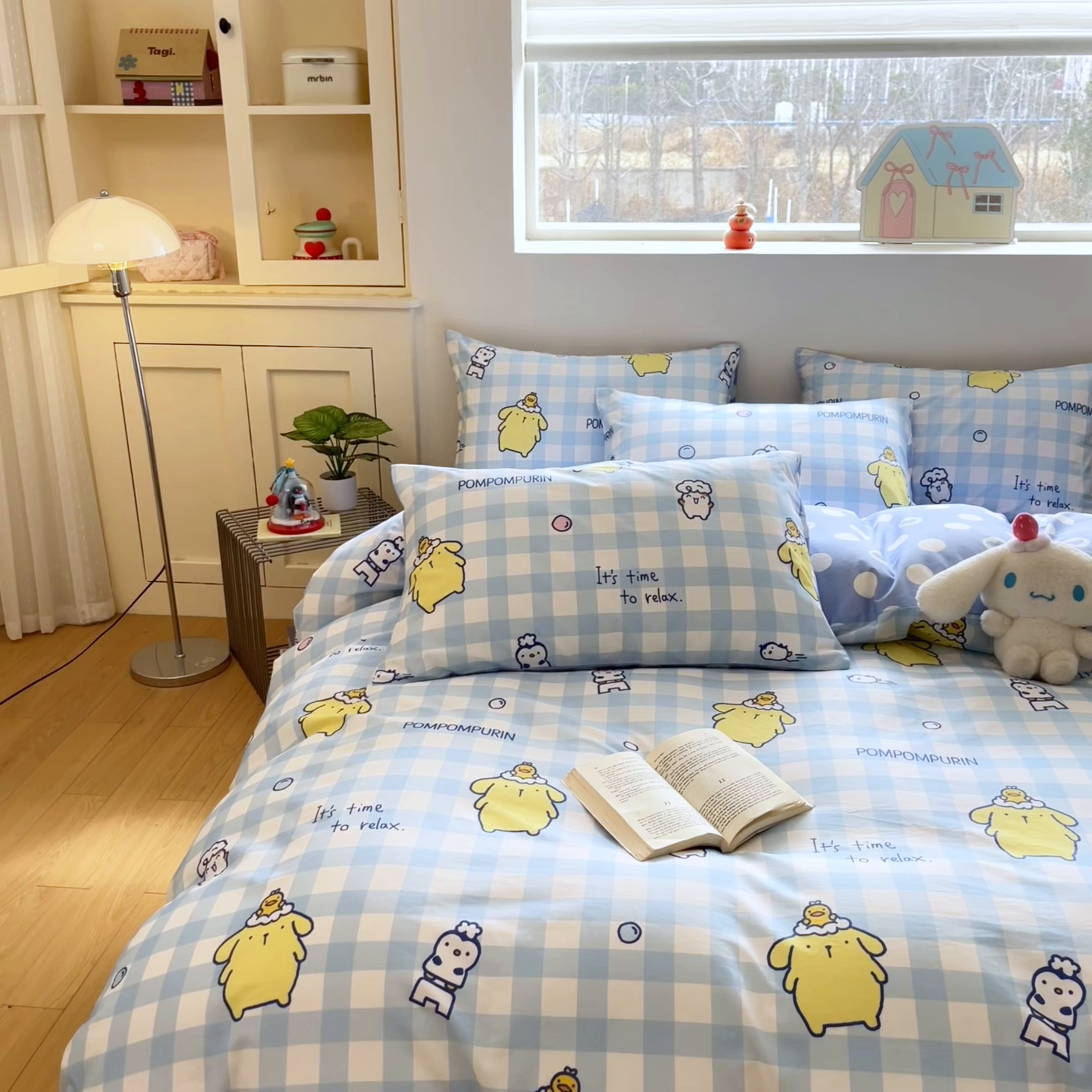 91家纺网 家纺一手货源 找家纺 博雅 2026新款三丽鸥全棉纯棉小版印花四件套 小版-蓝格布丁狗