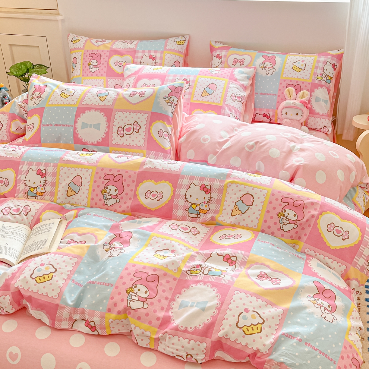 91家纺网 家纺一手货源 找家纺 博雅 2026新款三丽鸥全棉纯棉小版印花四件套 小版-甜品格美乐蒂KT