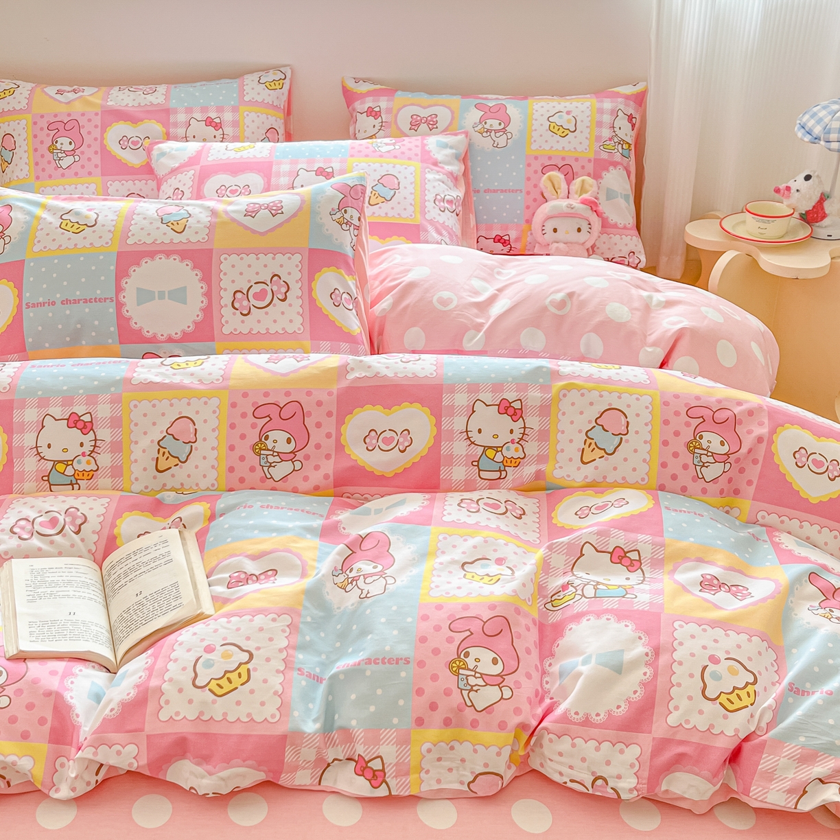 91家纺网 家纺一手货源 找家纺 博雅 2026新款三丽鸥全棉纯棉小版印花四件套 小版-甜品格美乐蒂KT