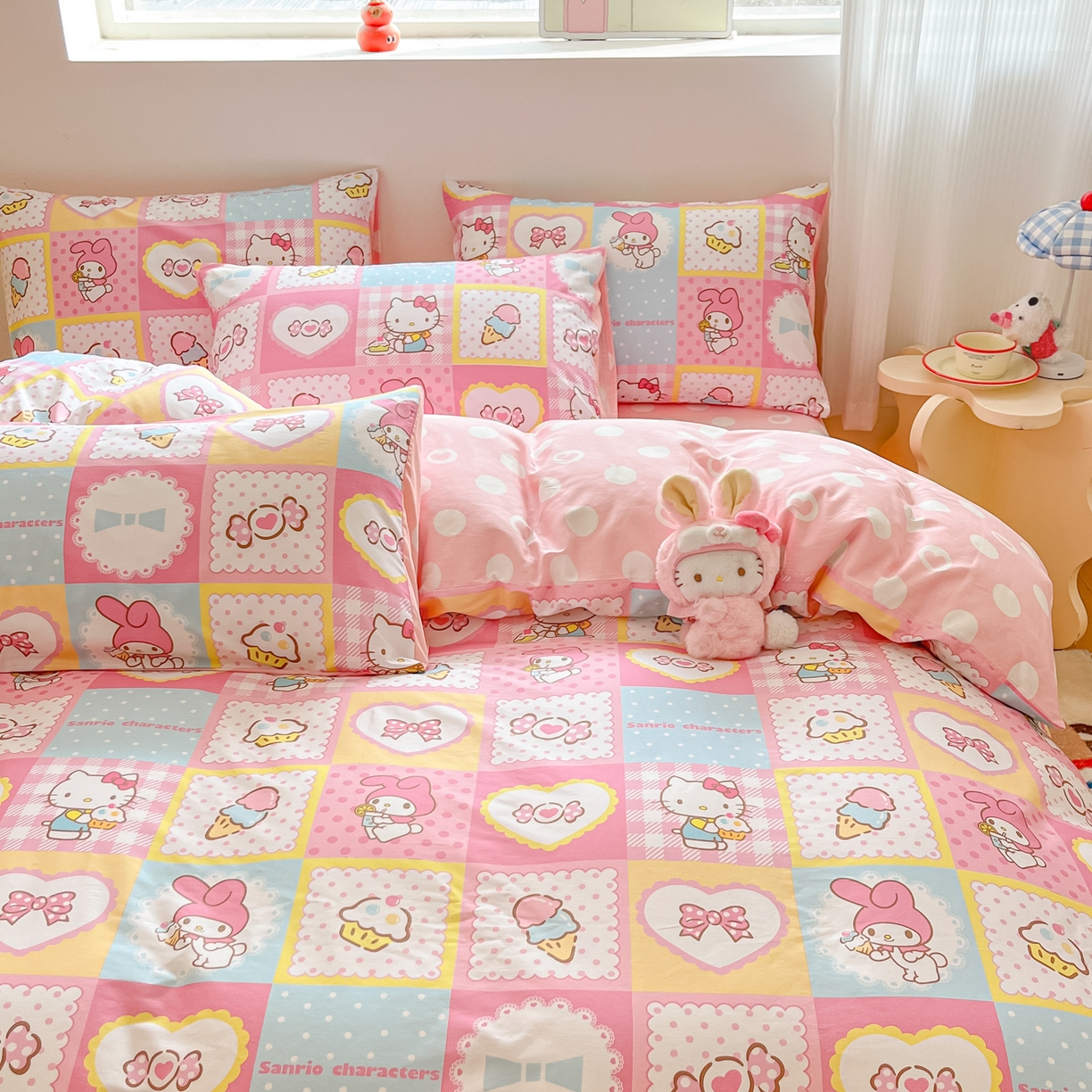 91家纺网 家纺一手货源 找家纺 博雅 2026新款三丽鸥全棉纯棉小版印花四件套 小版-甜品格美乐蒂KT