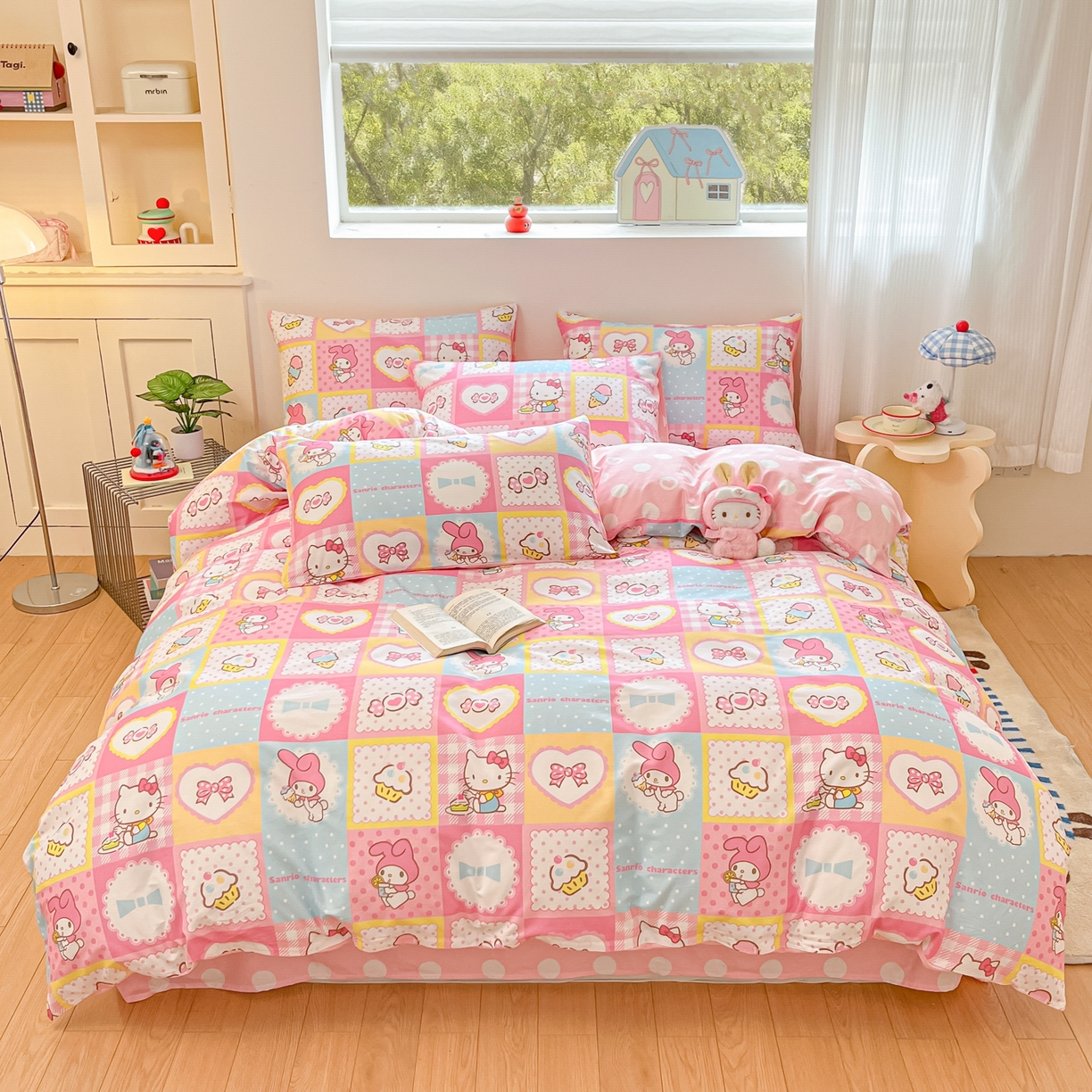 91家纺网 家纺一手货源 找家纺 博雅 2026新款三丽鸥全棉纯棉小版印花四件套 小版-甜品格美乐蒂KT