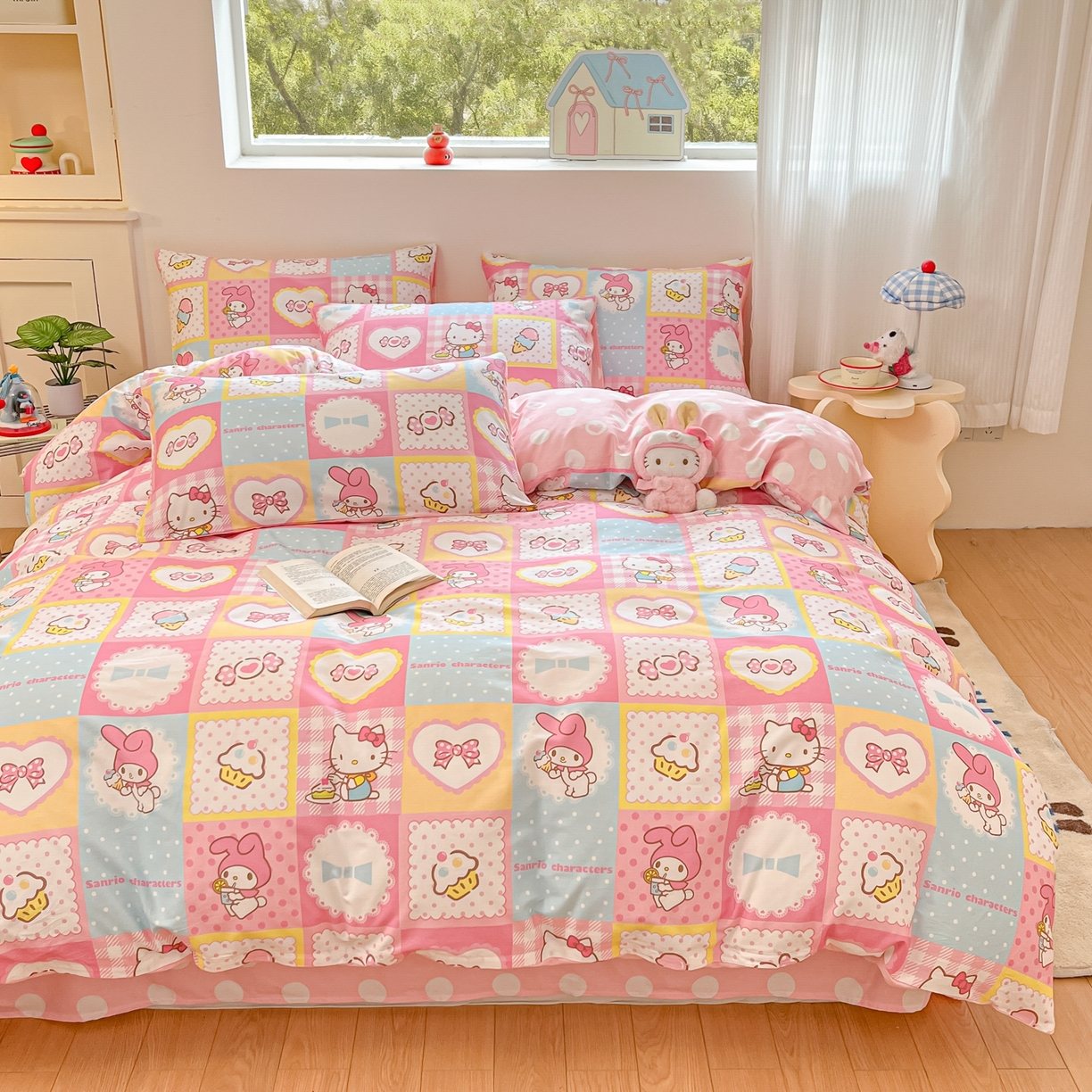 91家纺网 家纺一手货源 找家纺 博雅 2026新款三丽鸥全棉纯棉小版印花四件套 小版-甜品格美乐蒂KT