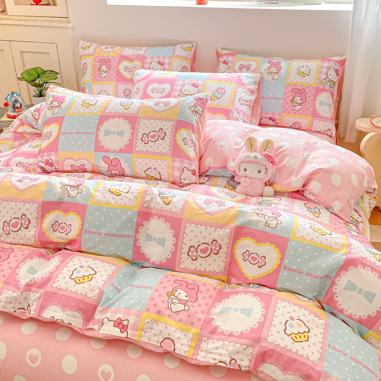 91家纺网 家纺一手货源 找家纺 博雅 2026新款三丽鸥全棉纯棉小版印花四件套 小版-甜品格美乐蒂KT