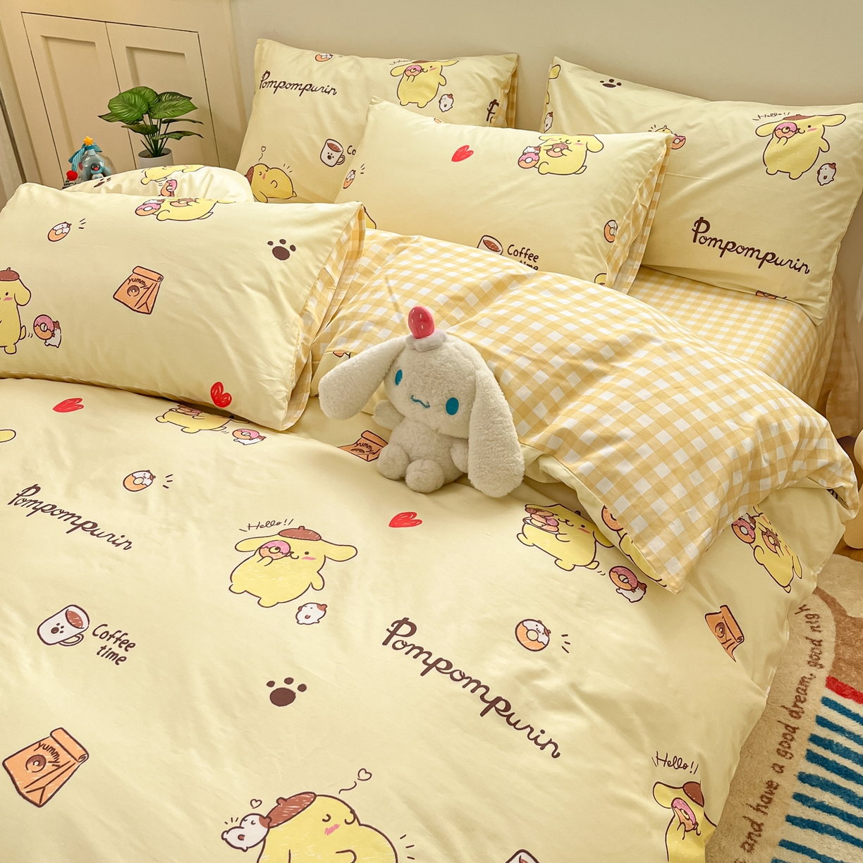 91家纺网 家纺一手货源 找家纺 博雅 2026新款三丽鸥全棉纯棉小版印花四件套 小版-甜甜圈布丁狗