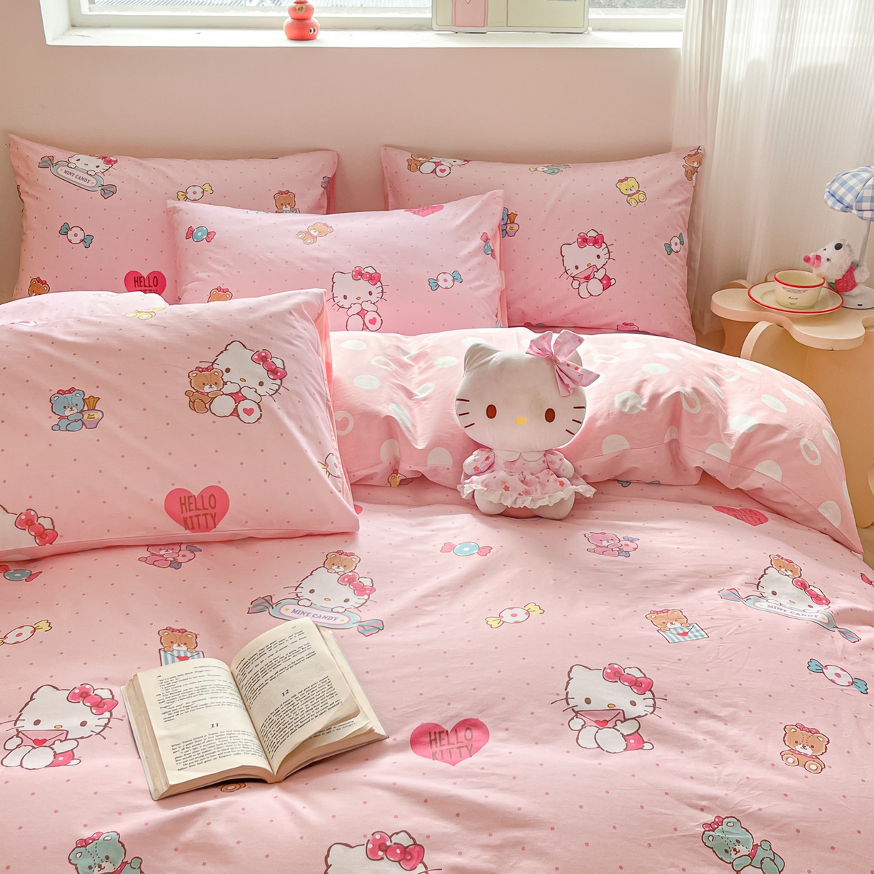 91家纺网 家纺一手货源 找家纺 博雅 2026新款三丽鸥全棉纯棉小版印花四件套 小版-小熊糖果KT