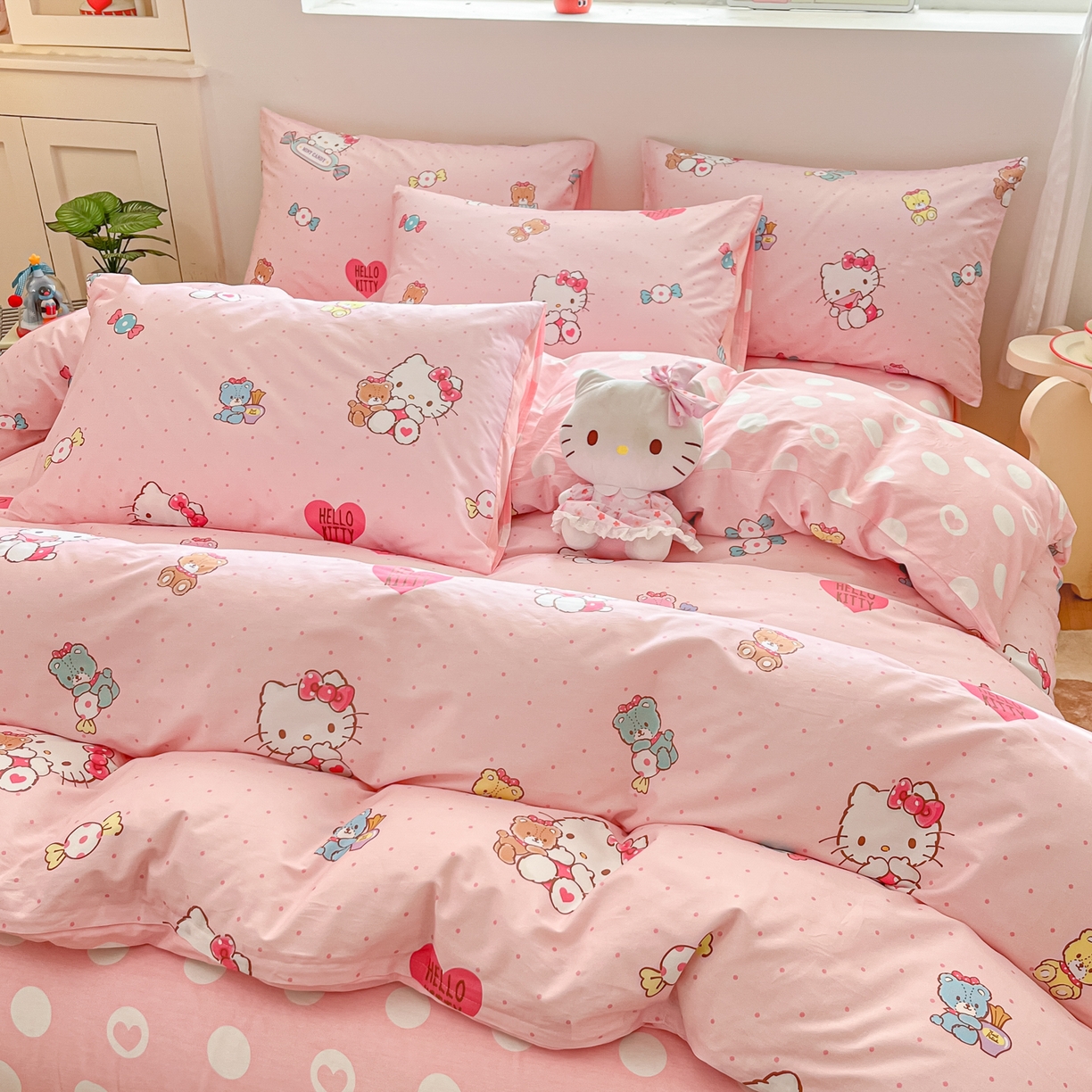 91家纺网 家纺一手货源 找家纺 博雅 2026新款三丽鸥全棉纯棉小版印花四件套 小版-小熊糖果KT