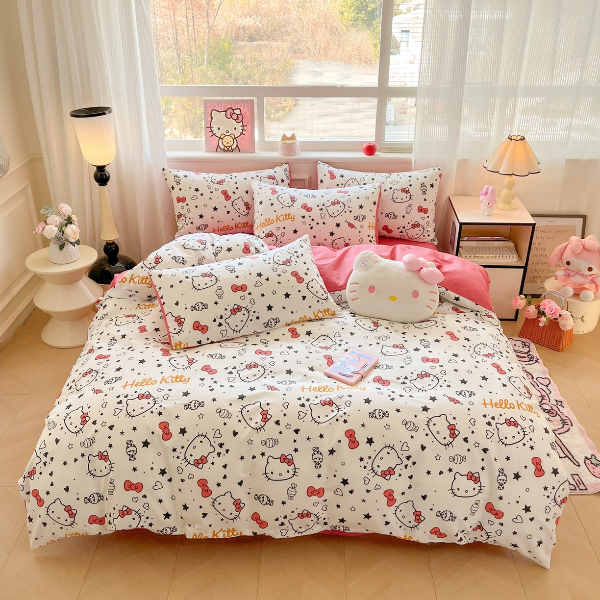 91家纺网 家纺一手货源 找家纺 博雅 2026新款三丽鸥全棉纯棉小版印花四件套 星心kt