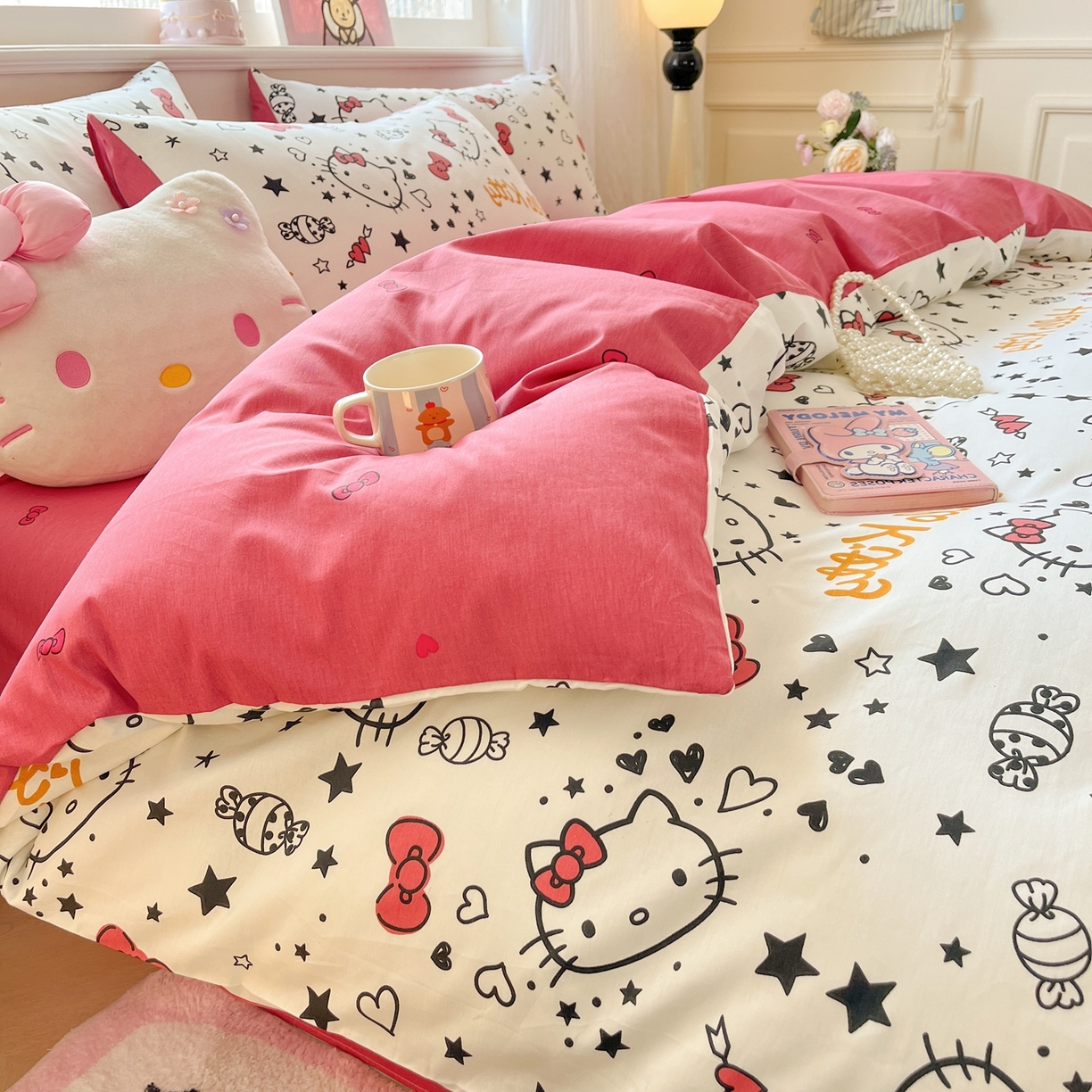 91家纺网 家纺一手货源 找家纺 博雅 2026新款三丽鸥全棉纯棉小版印花四件套 星心kt