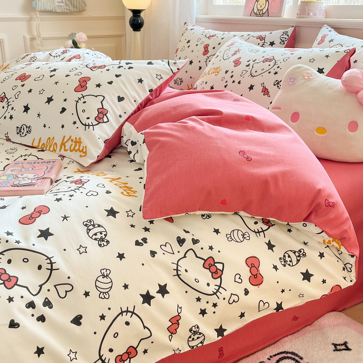 91家纺网 家纺一手货源 找家纺 博雅 2026新款三丽鸥全棉纯棉小版印花四件套 星心kt