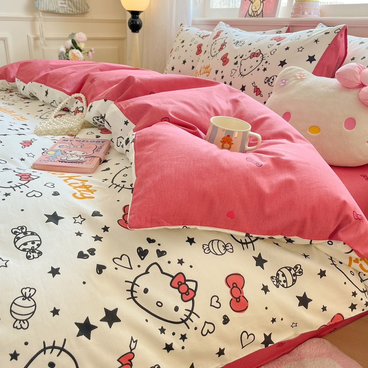 91家纺网 家纺一手货源 找家纺 博雅 2026新款三丽鸥全棉纯棉小版印花四件套 星心kt