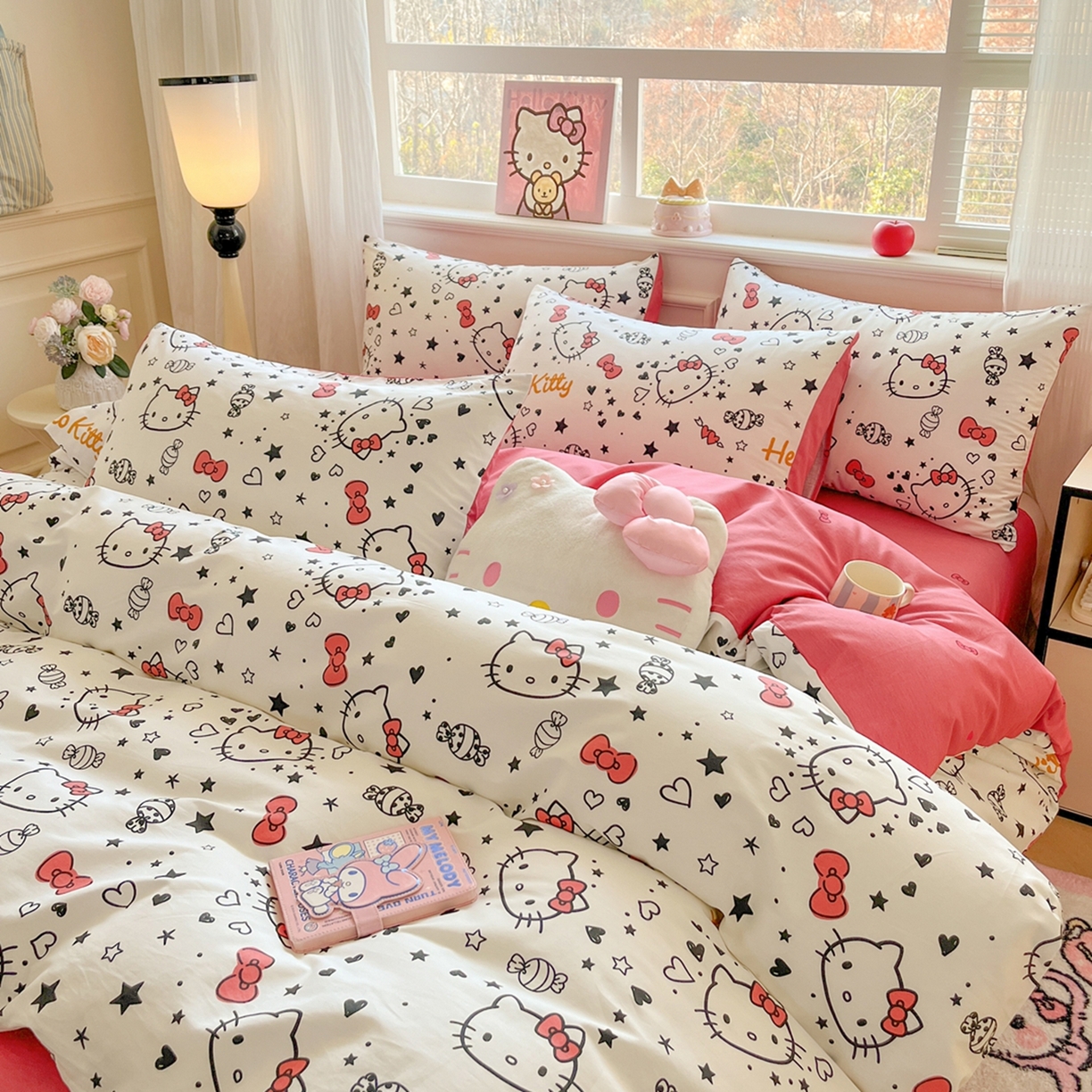 91家纺网 家纺一手货源 找家纺 博雅 2026新款三丽鸥全棉纯棉小版印花四件套 星心kt