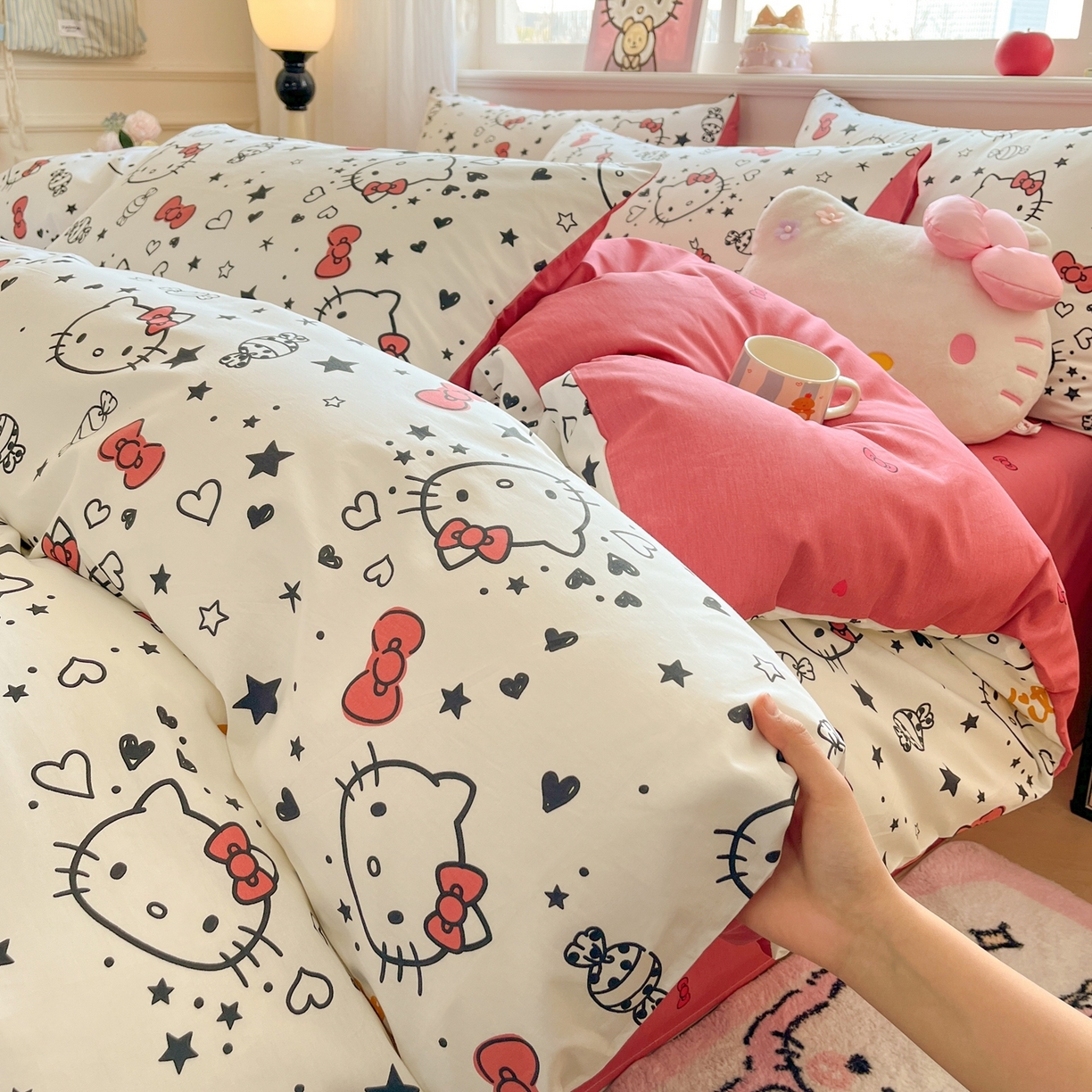 91家纺网 家纺一手货源 找家纺 博雅 2026新款三丽鸥全棉纯棉小版印花四件套 星心kt