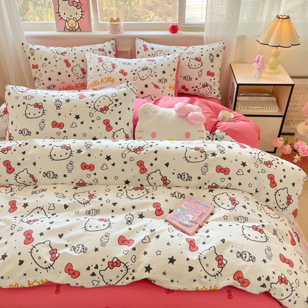 91家纺网 家纺一手货源 找家纺 博雅 2026新款三丽鸥全棉纯棉小版印花四件套 星心kt