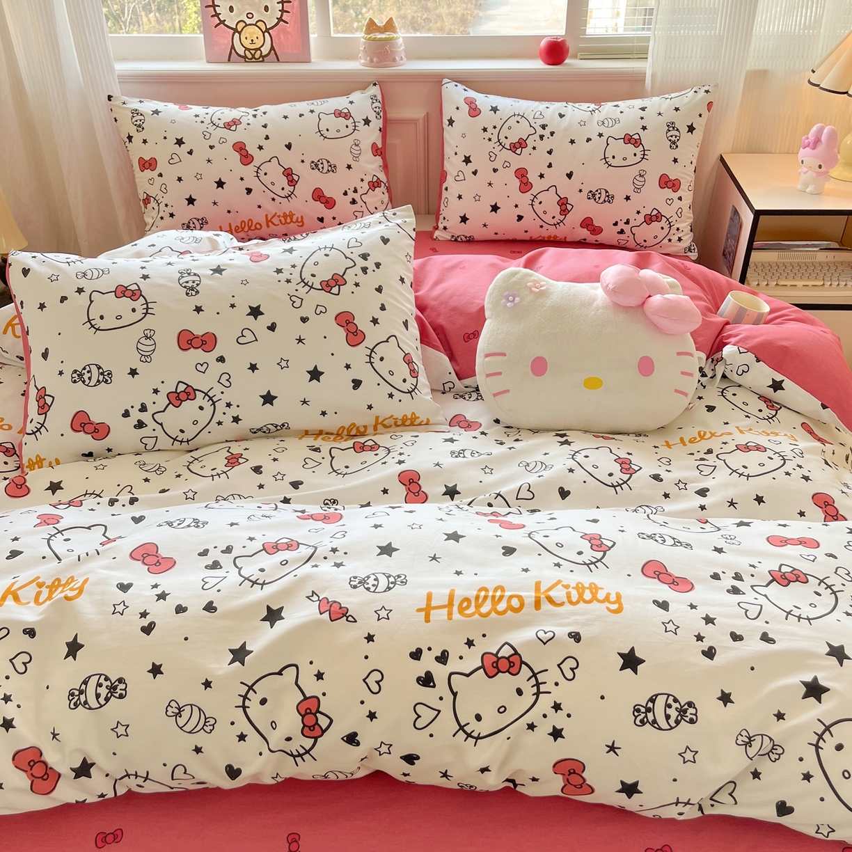 91家纺网 家纺一手货源 找家纺 博雅 2026新款三丽鸥全棉纯棉小版印花四件套 星心kt