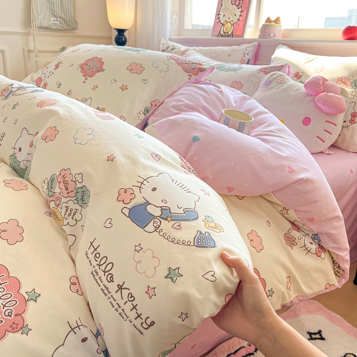 91家纺网 家纺一手货源 找家纺 博雅 2026新款三丽鸥全棉纯棉小版印花四件套 幸福kt