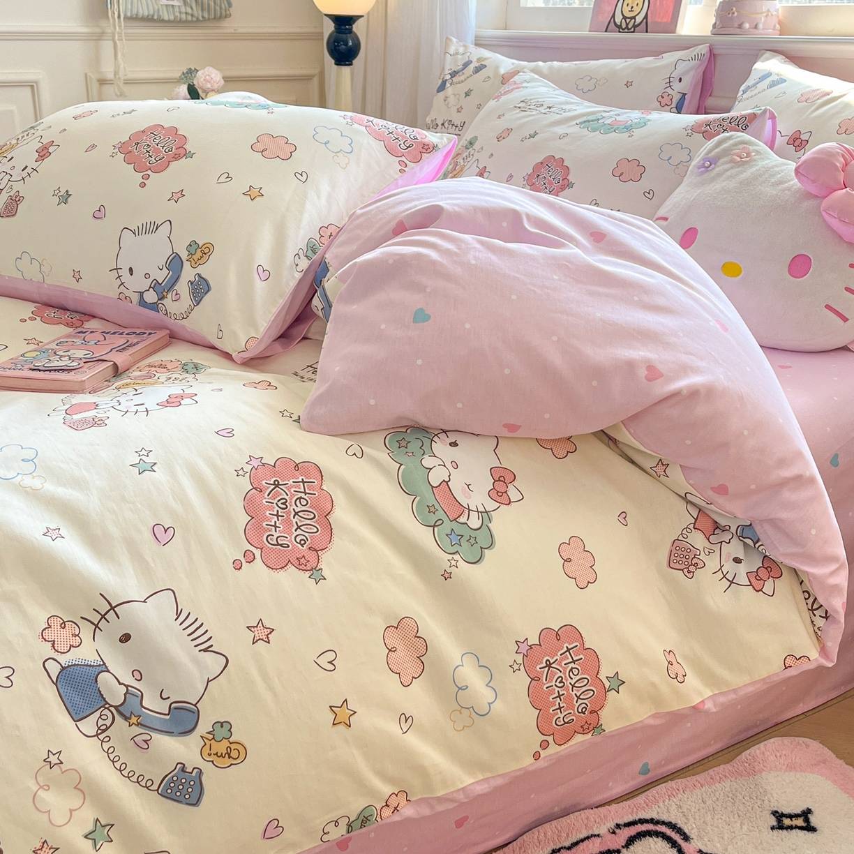 91家纺网 家纺一手货源 找家纺 博雅 2026新款三丽鸥全棉纯棉小版印花四件套 幸福kt