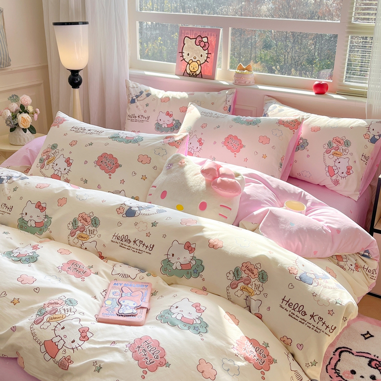 91家纺网 家纺一手货源 找家纺 博雅 2026新款三丽鸥全棉纯棉小版印花四件套 幸福kt