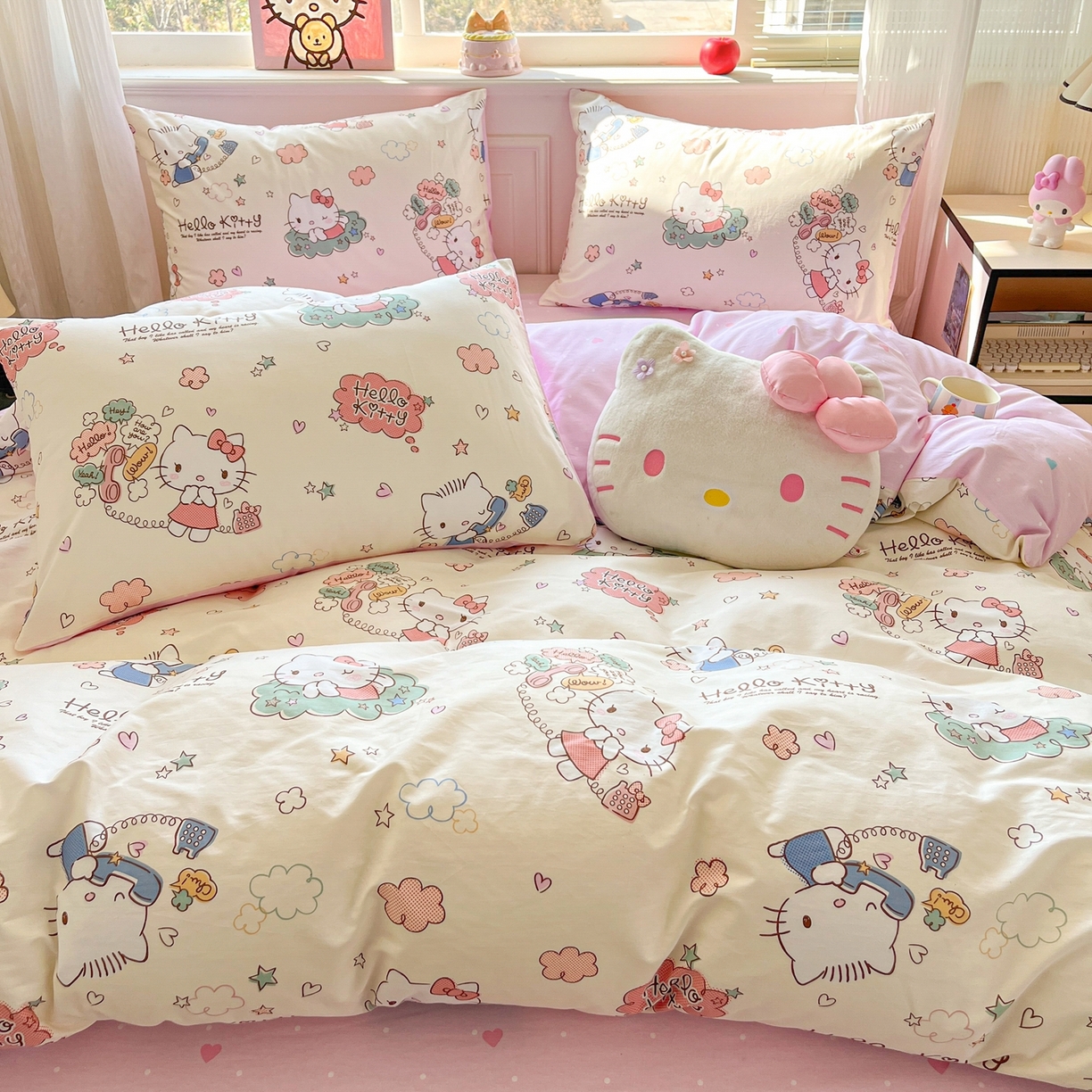 91家纺网 家纺一手货源 找家纺 博雅 2026新款三丽鸥全棉纯棉小版印花四件套 幸福kt