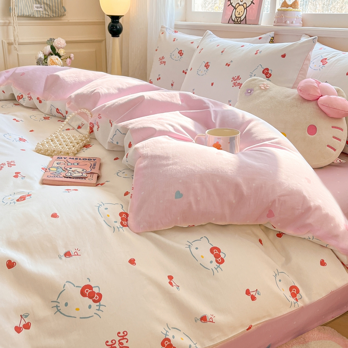 91家纺网 家纺一手货源 找家纺 博雅 2026新款三丽鸥全棉纯棉小版印花四件套 樱桃kt