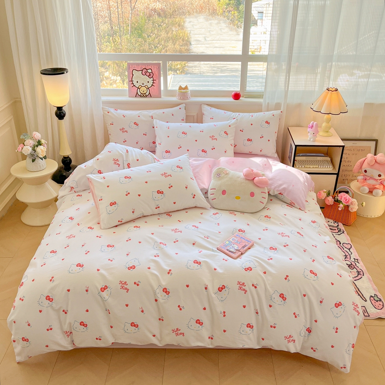 91家纺网 家纺一手货源 找家纺 博雅 2026新款三丽鸥全棉纯棉小版印花四件套 樱桃kt