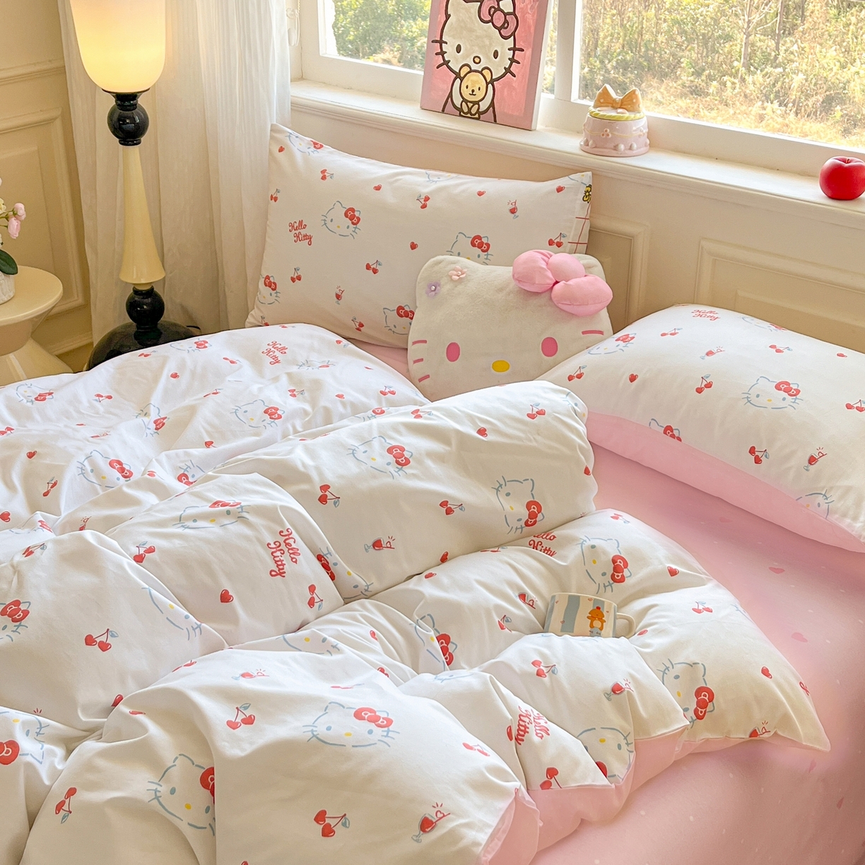 91家纺网 家纺一手货源 找家纺 博雅 2026新款三丽鸥全棉纯棉小版印花四件套 樱桃kt