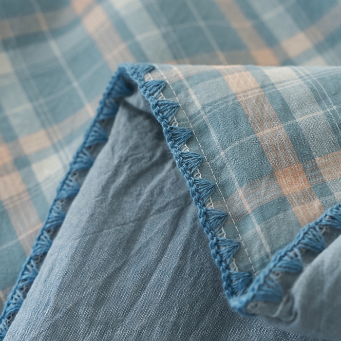 91家纺网 家纺一手货源 找家纺 暖阳 2026新款无印风色织全棉贝壳绣棉花夏被夏凉被空调被 贝壳海军格蓝