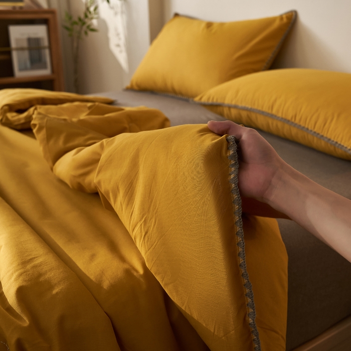 91家纺网 家纺一手货源 找家纺 暖阳 2026新款无印风色织全棉贝壳绣棉花夏被夏凉被空调被 贝壳黄