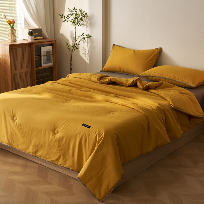 91家纺网 家纺一手货源 找家纺 暖阳 2026新款无印风色织全棉贝壳绣棉花夏被夏凉被空调被 贝壳黄