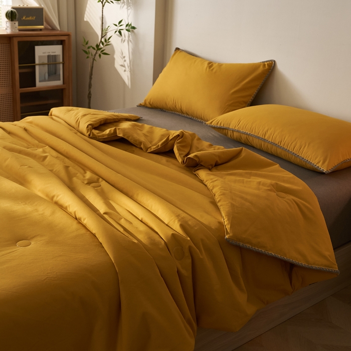 91家纺网 家纺一手货源 找家纺 暖阳 2026新款无印风色织全棉贝壳绣棉花夏被夏凉被空调被 贝壳黄