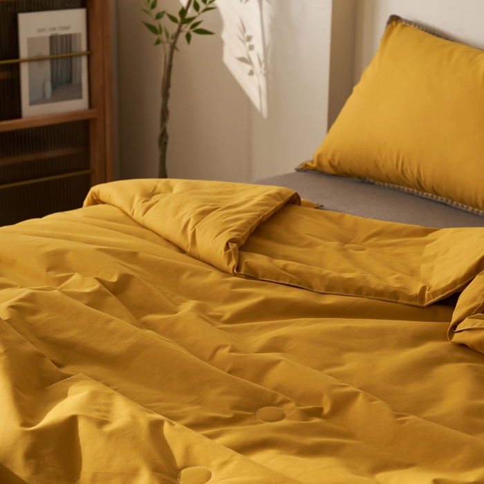 91家纺网 家纺一手货源 找家纺 暖阳 2026新款无印风色织全棉贝壳绣棉花夏被夏凉被空调被 贝壳黄