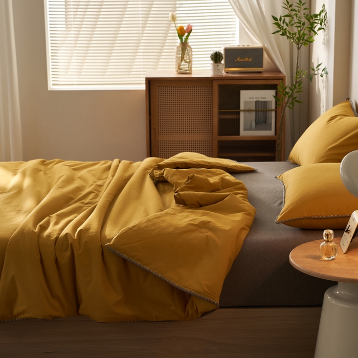 91家纺网 家纺一手货源 找家纺 暖阳 2026新款无印风色织全棉贝壳绣棉花夏被夏凉被空调被 贝壳黄