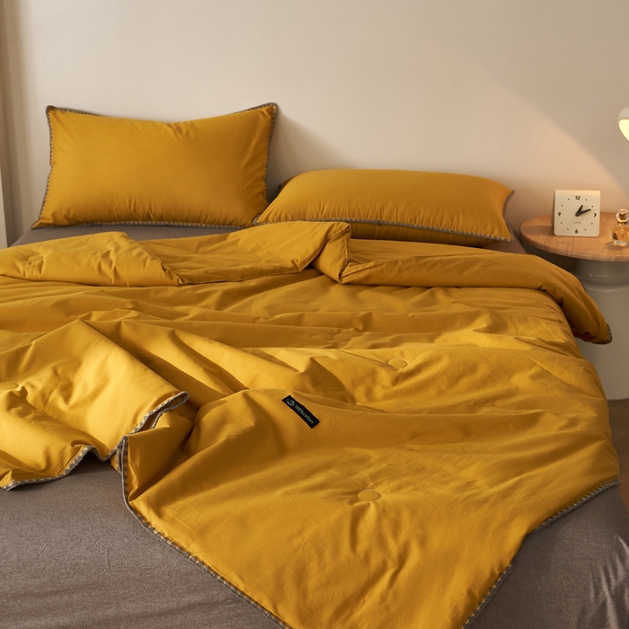 91家纺网 家纺一手货源 找家纺 暖阳 2026新款无印风色织全棉贝壳绣棉花夏被夏凉被空调被 贝壳黄