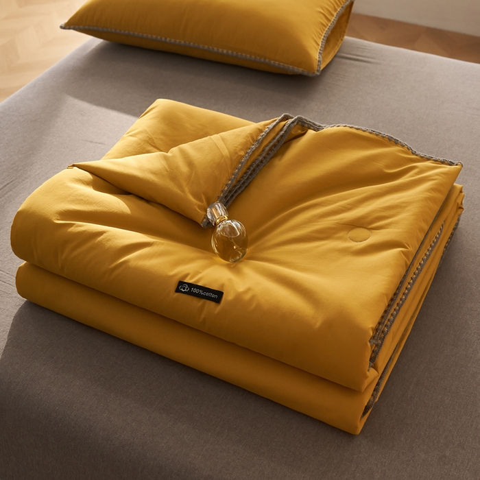 91家纺网 家纺一手货源 找家纺 暖阳 2026新款无印风色织全棉贝壳绣棉花夏被夏凉被空调被 贝壳黄