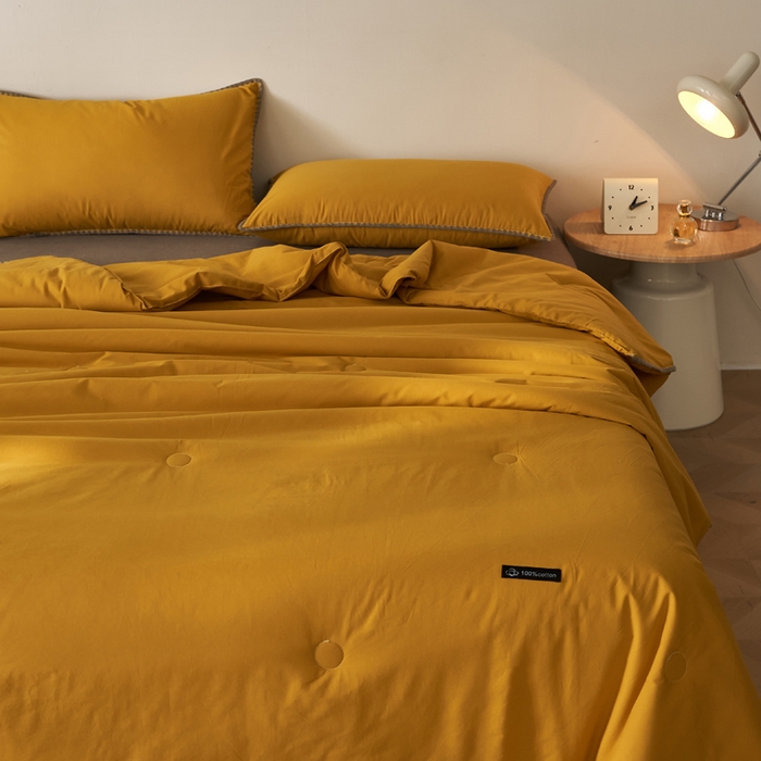 91家纺网 家纺一手货源 找家纺 暖阳 2026新款无印风色织全棉贝壳绣棉花夏被夏凉被空调被 贝壳黄