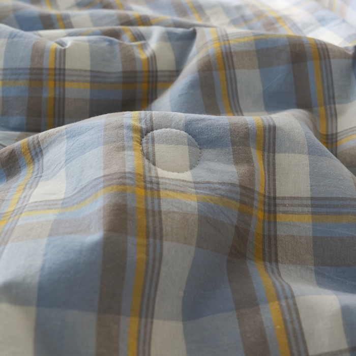 91家纺网 家纺一手货源 找家纺 暖阳 2026新款无印风色织全棉贝壳绣棉花夏被夏凉被空调被 贝壳简蓝格